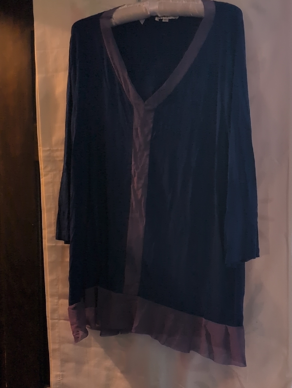 Spense Navy Blue and Purple V-Neck Lightweight Tunic